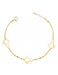 18K PULSERA ORO AMARILLO  TRES SLIUETAS VIRGEN ROCIO 14X11 MM CON. LARGO: 15 5 3 CM