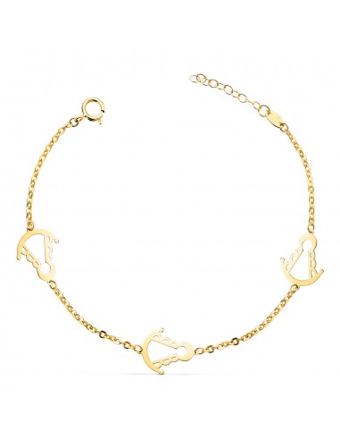 18K PULSERA ORO AMARILLO  TRES SLIUETAS VIRGEN ROCIO 14X11 MM CON. LARGO: 15 5 3 CM