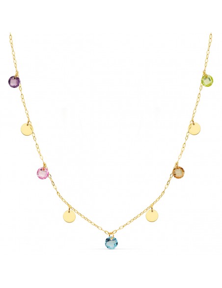 18k GARGANTILLA O.AMARILLO CHAPAS 5 MM Y PIEDRAS 5 MM. CADENA FORZADA 45 CM