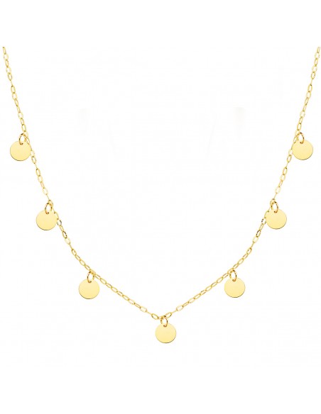 18k GARGANTILLA ORO AMARILLO CHAPAS REDONDAS 5 MM. CADENA FORZADA 45 CM.