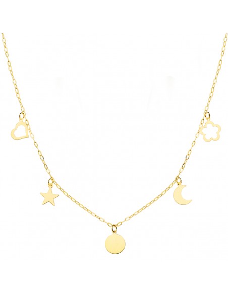 18K GARGANTILLA ORO AMARILLO CHAPAS MOTIVOS 6 MM. CADENA FORZADA 45 CM.