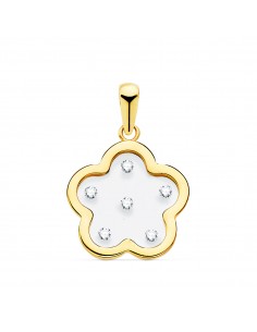18K COLGANTE ORO AMARILLO FLOR AIRSHINE TRANSPARENTE CON CIRCONITAS. 14 X 14 MM