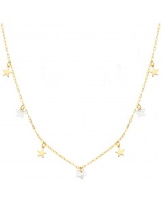 GARGANTILLA ORO AMARILLO ESTRELLAS LISAS Y NÁCAR 5,5 MM. CADENA FORZADA 45 CM.