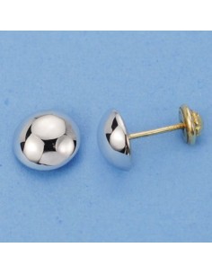 18K PENDIENTES MEDIA BOLA LISA ORO BLANCO 8 MM.