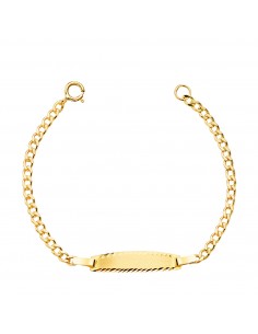 18K ESCLAVA ORO AMARILLO BARBADA HUECA. ANCHO: 2MM. PLACA CHAPA: 19X4MM. LARGO 12CM