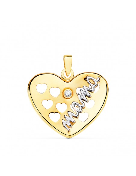 18K COLGANTE ORO BICOLOR CORAZON CON CORAZONES CALADOS Y CIRCONITA. 20 X 16 MM.