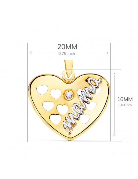 18K COLGANTE ORO BICOLOR CORAZON CON CORAZONES CALADOS Y CIRCONITA. 20 X 16 MM.