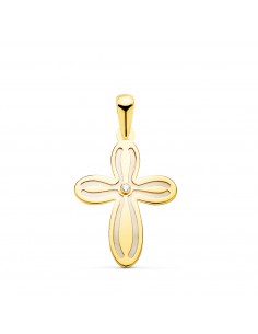 18K CRUZ ORO AMARILLO CON NACAR Y CIRCONITA 20 X 14 MM