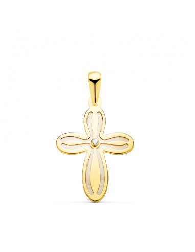 18K CRUZ ORO AMARILLO CON NACAR Y CIRCONITA 20 X 14 MM