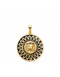 18K MEDALLA ORO AMARILLO MEDUSA GRECA Y MOTIVO CON ESMALTE NEGRO. 20 MM