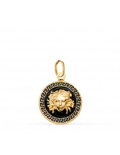 18K MEDALLA ORO AMARILLO MEDUSA GRECA CON ESMALTE NEGRO. 15 MM