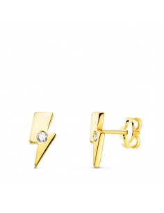 18K PENDIENTES ORO AMARILLO RAYO MINI CON CIRCONITA. 6 X 3 MM. CIERRE PRESION