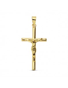 18K CRUZ ORO AMARILLO CRISTO PALO REDONDO. 27X14 MM
