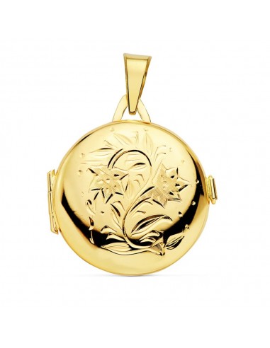 18K GUARDAPELO DIJE PORTAFOTOS ORO AMARILLO REDONDO LABRADO. 23 MM