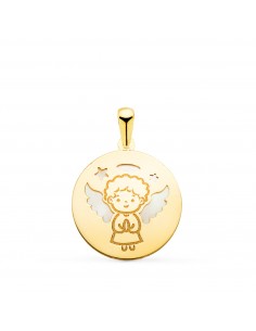 18K COLGANTE ORO AMARILLO ANGELITO BURLON REDONDO CON NACAR. ANCHO: 15 5 MM
