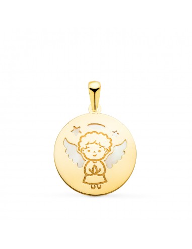 18K COLGANTE ORO AMARILLO ANGELITO BURLON REDONDO CON NACAR. ANCHO: 15 5 MM