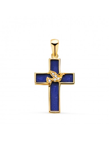 18K CRUZ ORO AMARILLO LAPIZLAZULI Y PAJARO CON CIRCONITAS. MEDIDA: 19 X 12 5 MM