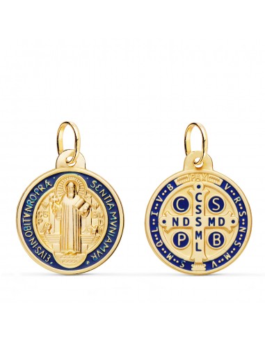18K ESCAPULARIO ORO AMARILLO SAN BENITO MONJE MATIZADO ESMALTE AZUL. ANCHO: 20 MM