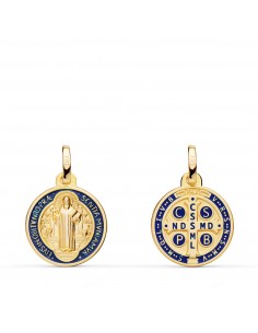 18K ESCAPULARIO ORO AMARILLO SAN BENITO MONJE MATIZADO ESMALTE AZUL. ANCHO: 14 MM