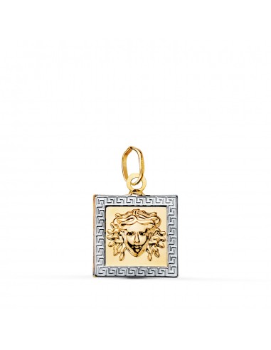 18K COLGANTE ORO AMARILLO MEDUSA CUADRADO BORDE CON GRECA. MEDIDA: 12X12 MM