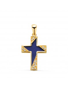 18K CRUZ ORO AMARILLO LAPIZLAZULI DETALLES CON CIRCONITAS. MEDIDA: 19 X 12 5 MM