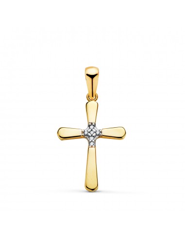 18K CRUZ ORO BICOLOR CON PARTE CENTRAL DE CIRCONITAS. MEDIDA: 18 5 X 12 MM