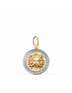 18K MEDALLA ORO BICOLOR MEDUSA GRECA EN BRILLO. MEDIDA: 15 MM