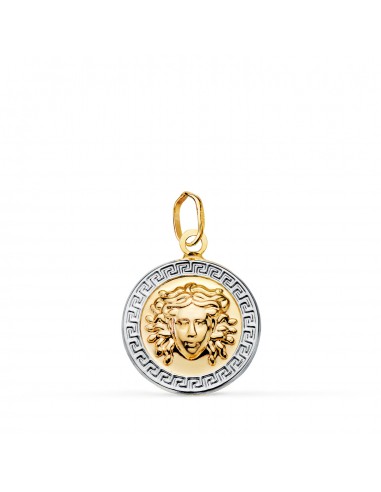 18K MEDALLA ORO BICOLOR MEDUSA GRECA EN BRILLO. MEDIDA: 15 MM
