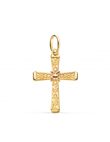 18K CRUZ ORO AMARILLO CALADA DETALLES FILIGRANA. MEDIDA: 24 X 16 MM