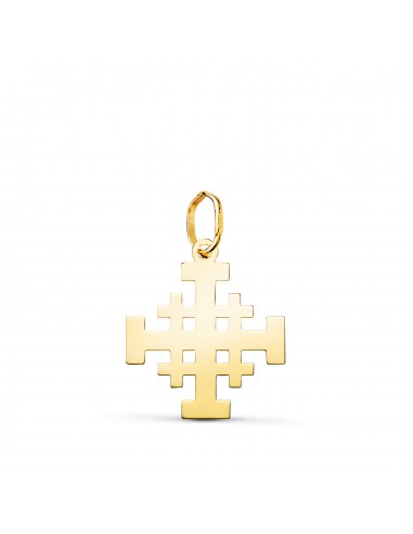 18K COLGANTE ORO AMARILLO CRUZ DE JERUSALEN SILUETA EN BRILLO. 17 X 15 MM