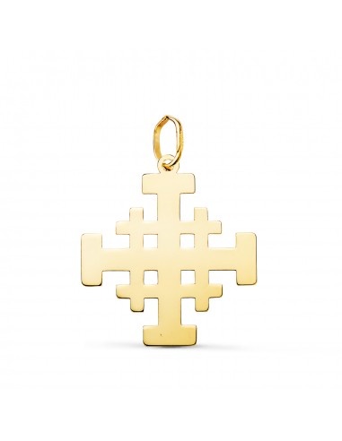 18K COLGANTE ORO AMARILLO CRUZ DE JERUSALEN SILUETA EN BRILLO. 22 X 20 MM