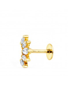 18k PIERCING OREJA ORO AMARILLO HOJITAS CON CIRCONITAS 9 X 6 MM. (UNIDAD)