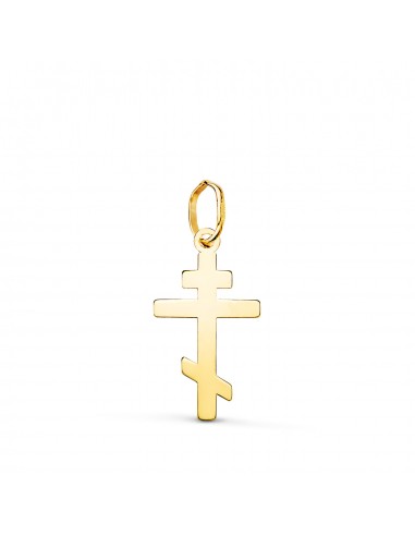 18K COLGANTE ORO AMARILLO CRUZ ORTODOXA SILUETA EN BRILLO. 18 X 10 MM