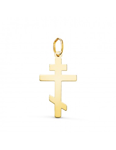 18K COLGANTE ORO AMARILLO CRUZ ORTODOXA SILUETA EN BRILLO. 22 X 12 MM