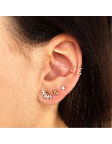 18k PIERCING OREJA ORO AMARILLO HOJITAS CON CIRCONITAS 9 X 6 MM. (UNIDAD)