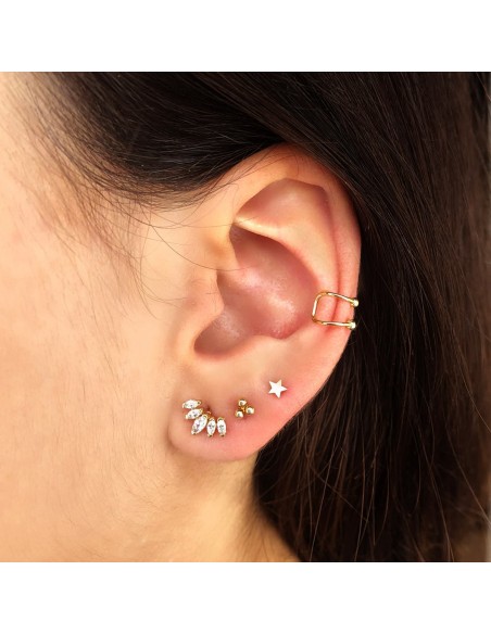 18k PIERCING OREJA ORO AMARILLO HOJITAS CON CIRCONITAS 9 X 6 MM. (UNIDAD)