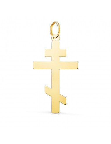 18K COLGANTE ORO AMARILLO CRUZ ORTODOXA SILUETA EN BRILLO. 28 X 15 MM