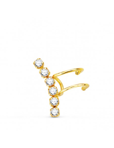 18K PENDIENTES EAR CUFF CARTILAGO OREJA ORO AMARILLO CIRCONITAS. 15 MM ALTO