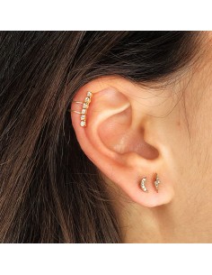 18K PENDIENTES EAR CUFF CARTILAGO OREJA ORO AMARILLO CIRCONITAS. 15 MM ALTO 2