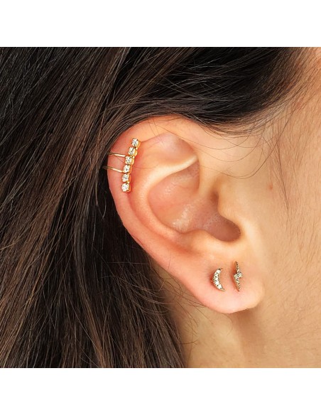 18K PENDIENTES EAR CUFF CARTILAGO OREJA ORO AMARILLO CIRCONITAS. 15 MM ALTO