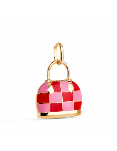 18K COLGANTE CHARM ORO AMARILLO BOLSO CON ESMALTE ROJO Y ROSA. MEDIDA: 15 X 12 5 MM