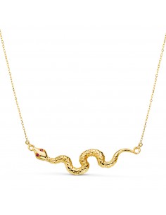 18K COLGANTE ORO AMARILLO SERPIENTE OJOS CIRCONITAS ROJAS 40X9 MM. CADENA FORZADA: 45-5 CM