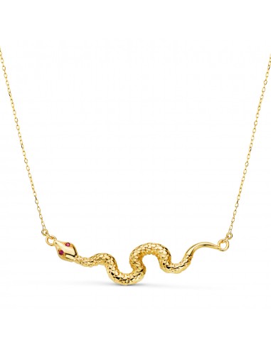 18K COLGANTE ORO AMARILLO SERPIENTE OJOS CIRCONITAS ROJAS 40X9 MM. CADENA FORZADA: 45-5 CM
