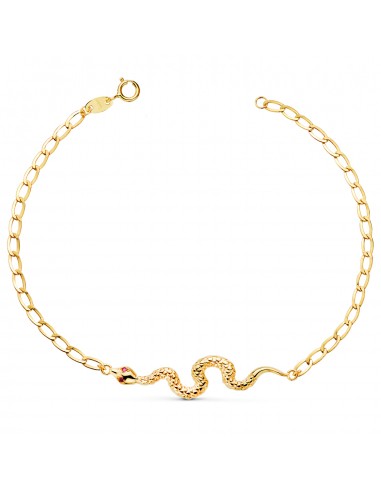 18K PULSERA ORO AMARILLO SERPIENTE OJOS RUBI 40 MM. CADENA HUECA. LARGO: 19CM