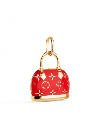 18K COLGANTE CHARM ORO AMARILLO BOLSO CON ESMALTE ROJO. MEDIDA: 15 X 12 5 MM