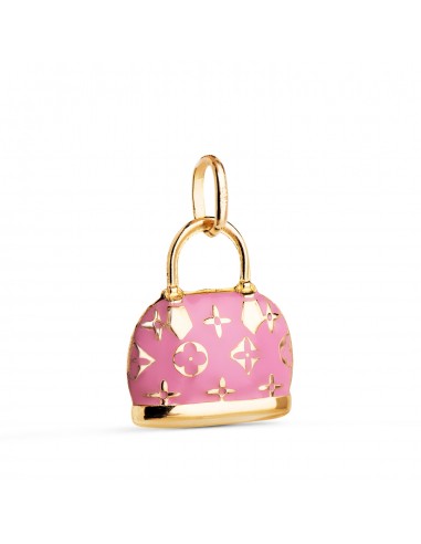 18K COLGANTE CHARM ORO AMARILLO BOLSO CON ESMALTE ROSA. MEDIDA: 15 X 12 5 MM