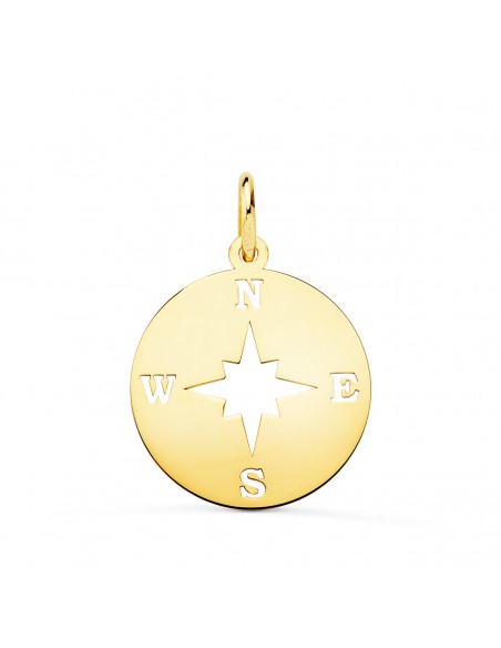 18K COLGANTE ORO AMARILLO ROSA DE LOS VIENTOS BRILLO Y CALADA. 16 MM