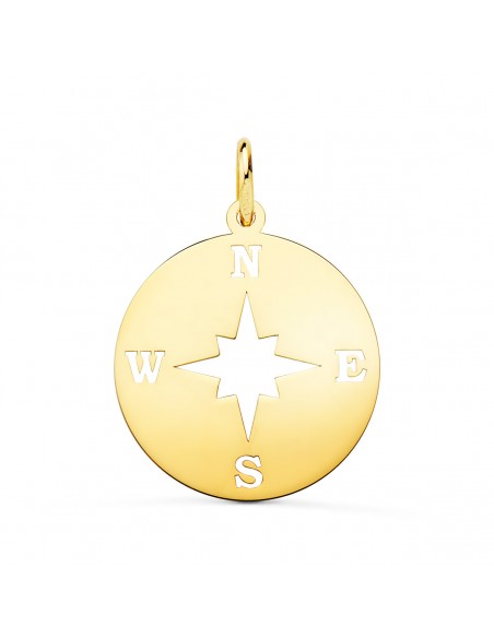 18K COLGANTE ORO AMARILLO ROSA DE LOS VIENTOS BRILLO Y CALADA. 18 MM