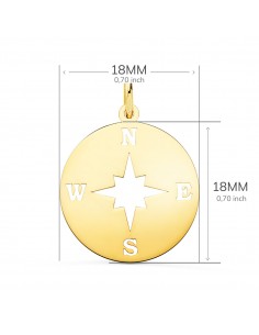 18K COLGANTE ORO AMARILLO ROSA DE LOS VIENTOS BRILLO Y CALADA. 18 MM 2