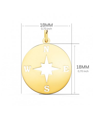 18K COLGANTE ORO AMARILLO ROSA DE LOS VIENTOS BRILLO Y CALADA. 18 MM